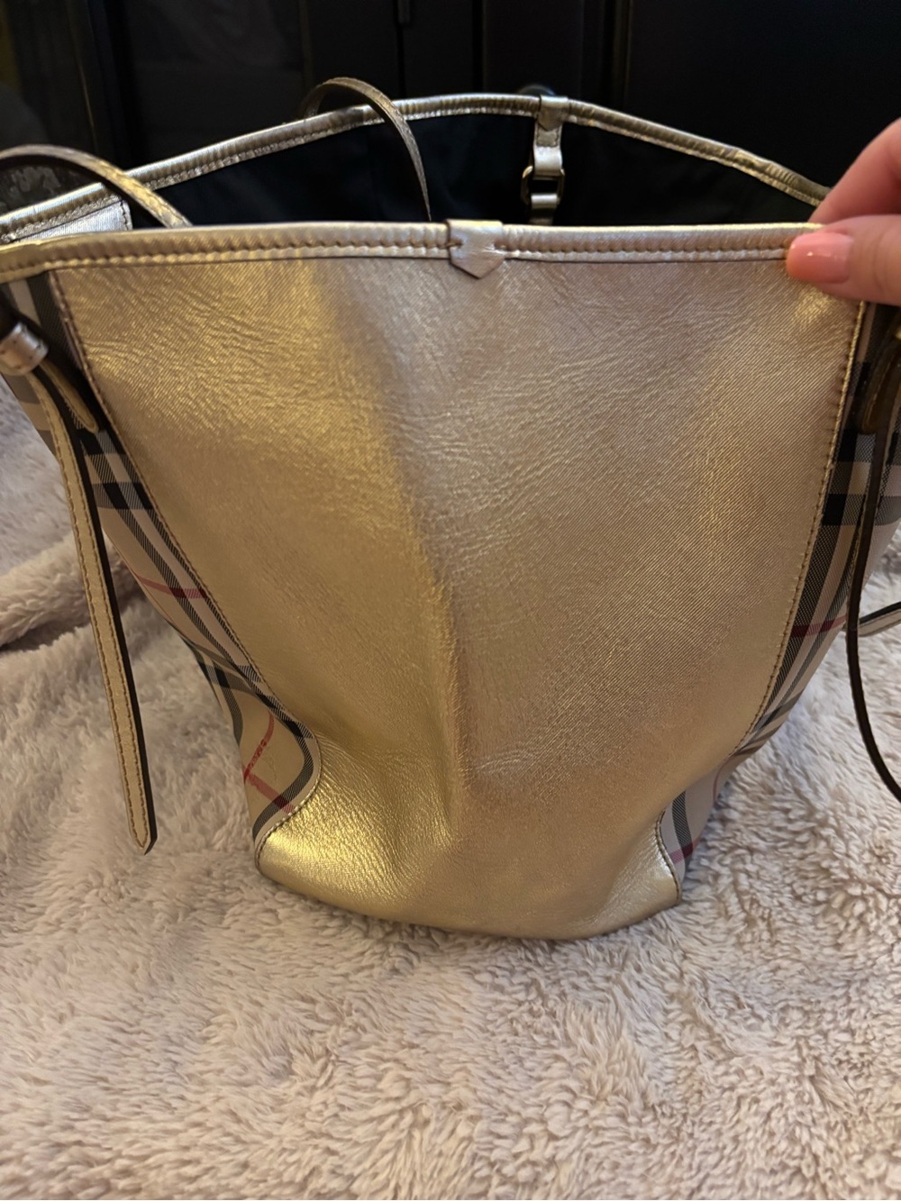 ✨RARE VINTAGE BURBERRY✨ Small Canter in Horseferry Check Beige Gold - Picture 15 of 16